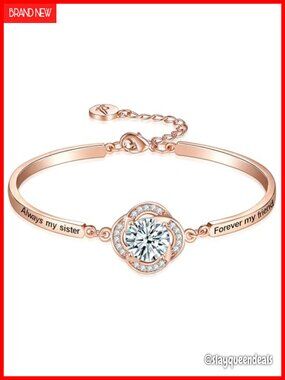 Sister Best Friend Bangle Bracelet with Engraved Message, Lobster Claw Clasp,
